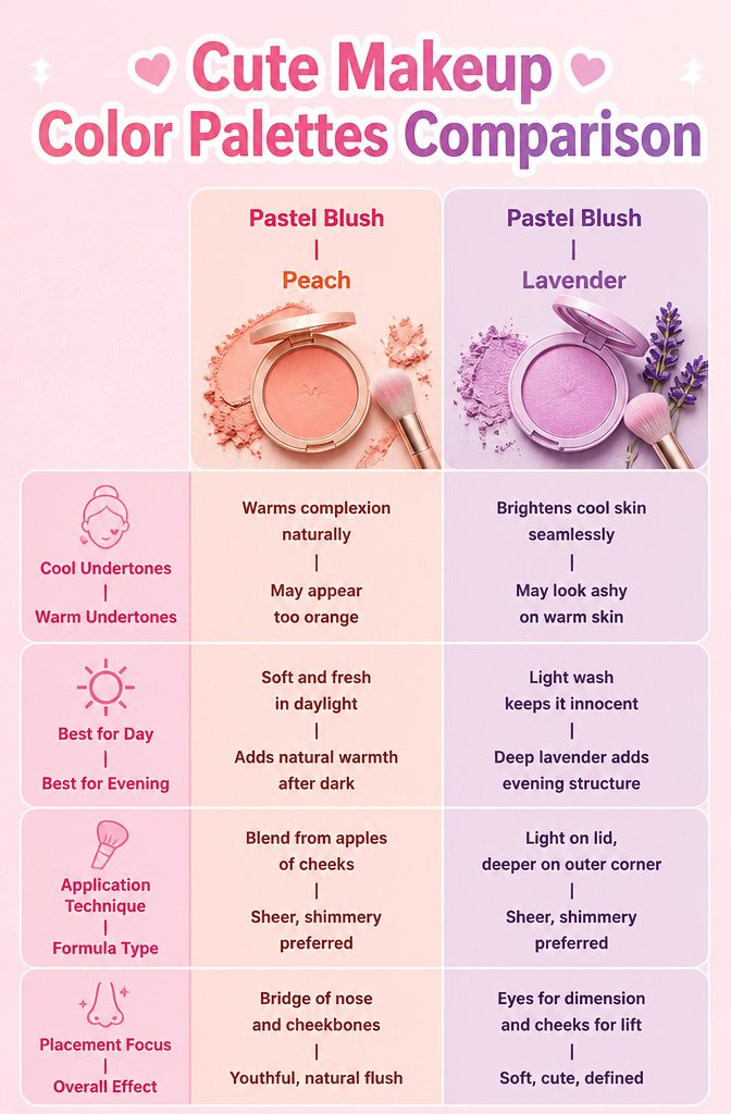 Cute Girly Makeup Looks, Ideas & Styles for 2026 18 Information image comparing cute makeup color palettes.