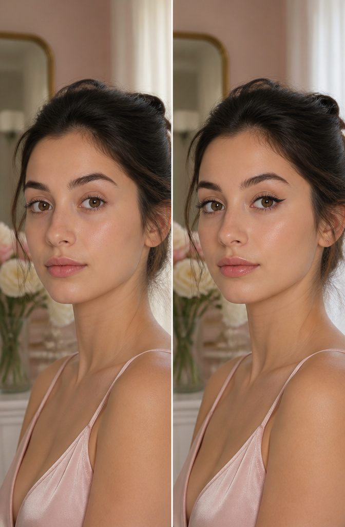 Cute Girly Makeup Looks, Ideas & Styles for 2026 8 Model with upward-angled winged eyeliner in a softly lit room.