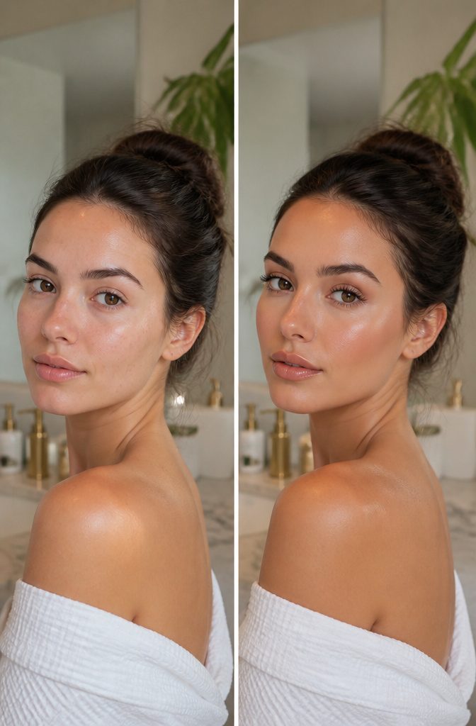 Cute Girly Makeup Looks, Ideas & Styles for 2026 11 Model with dewy skin finish in a softly illuminated room.
