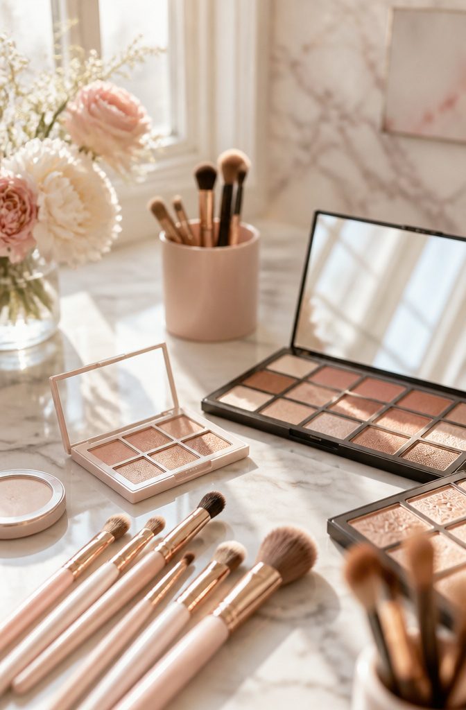 Cute Girly Makeup Looks, Ideas & Styles for 2026 5 Model displaying a halo eye makeup with bright shimmer in a studio.