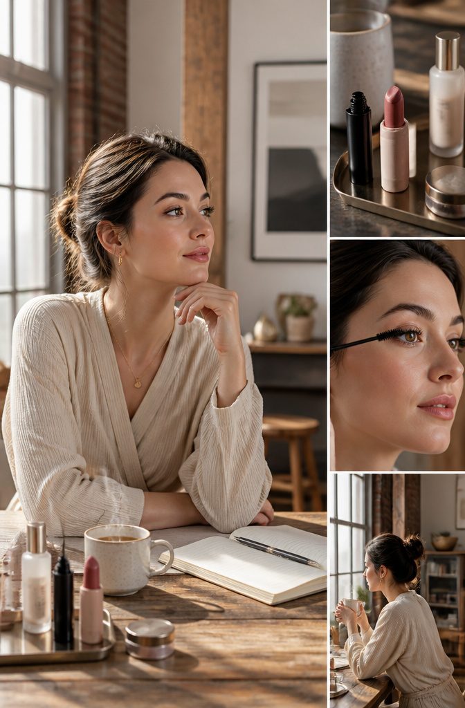 An image showing simplified eye and lip makeup techniques.
