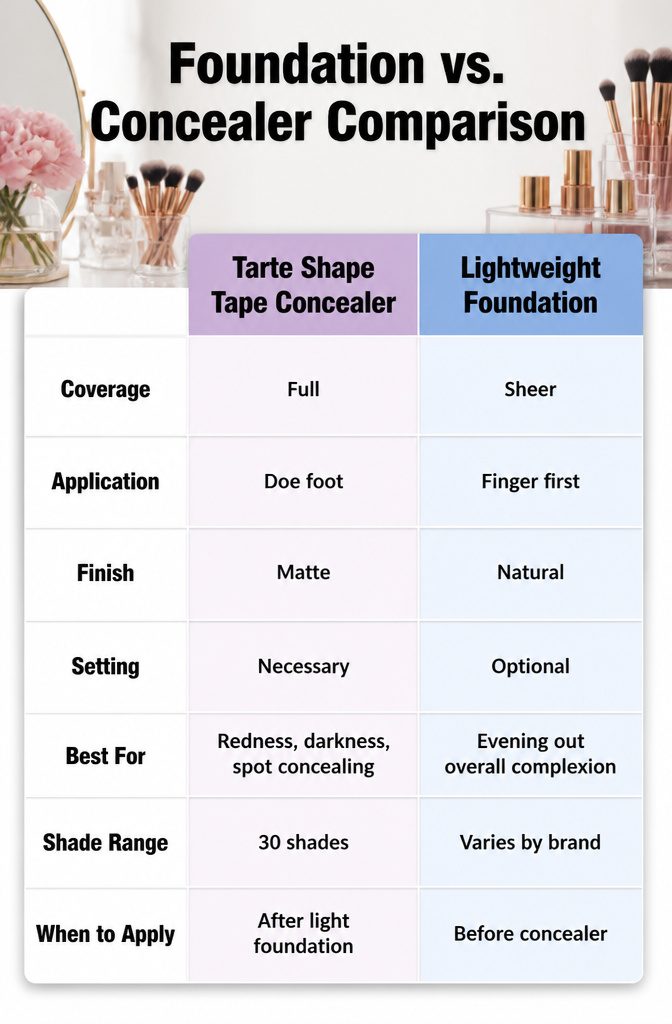 An image comparing different foundations and concealers.