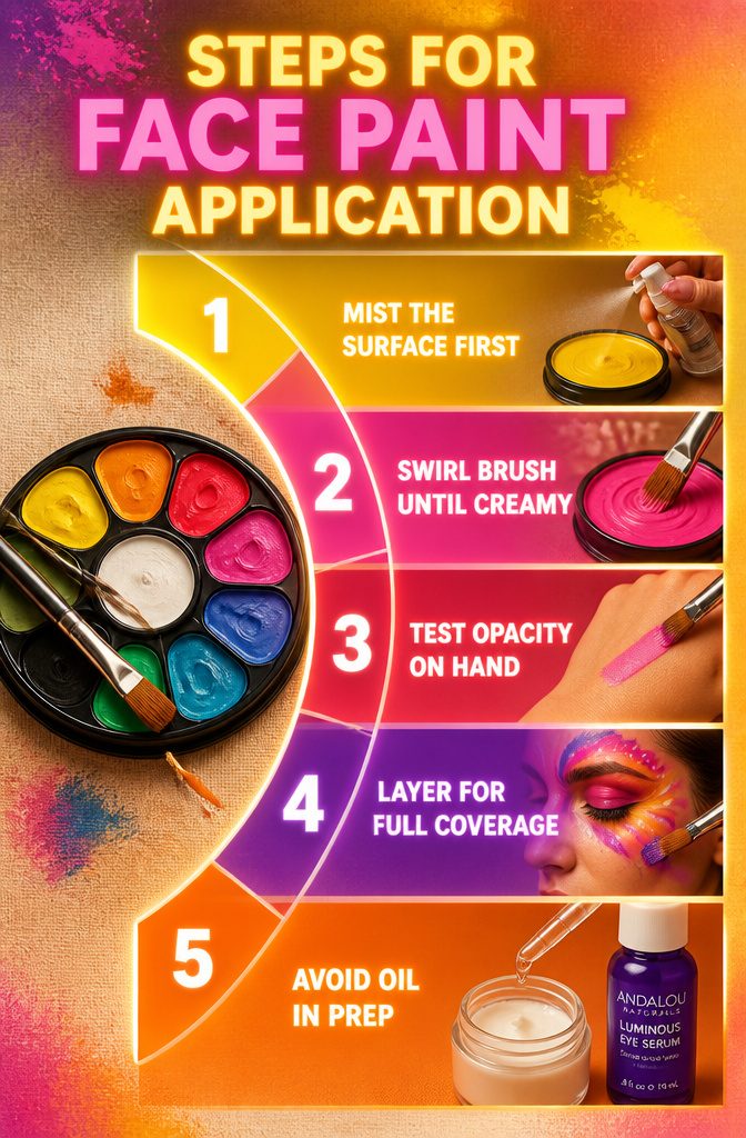 Fun Makeup Looks for 2026: 19 Ideas to Recreate 21 An instructional image on face paint application techniques.
