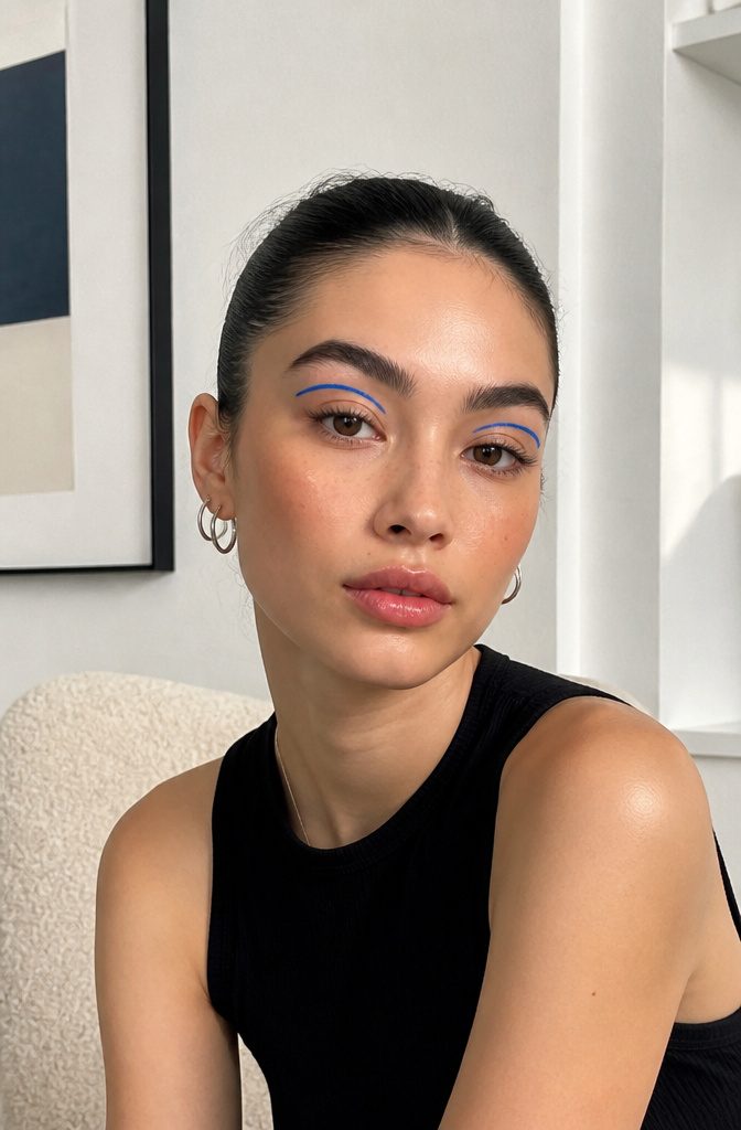 Fun Makeup Looks for 2026: 19 Ideas to Recreate 11 A model with a bold blue floating eyeliner design.
