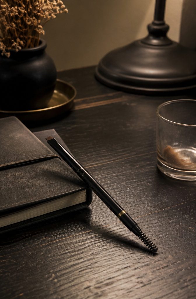 L'Oréal Paris Brow Stylist Definer pencil on a black wooden table.