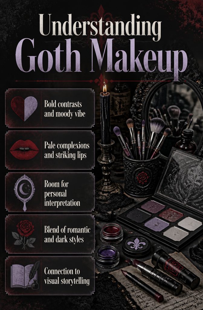 Information image illustrating the concept of goth makeup styles.