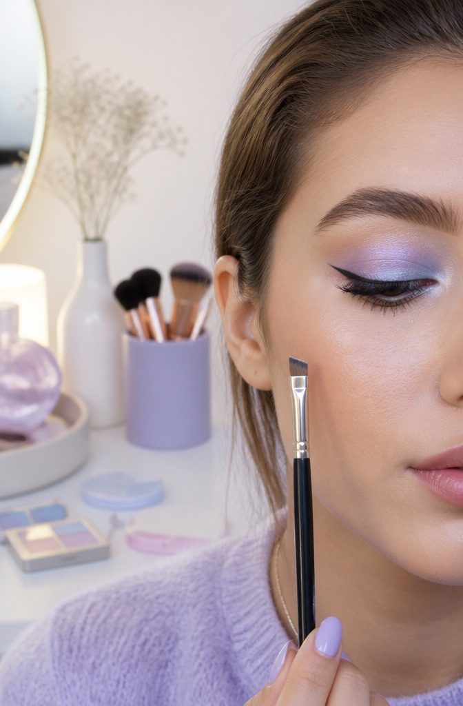 Icy Pastel Makeup: How to Create a Frosty Eye Look in 6 Steps 5 Close-up of model's eye with sharp winged eyeliner.