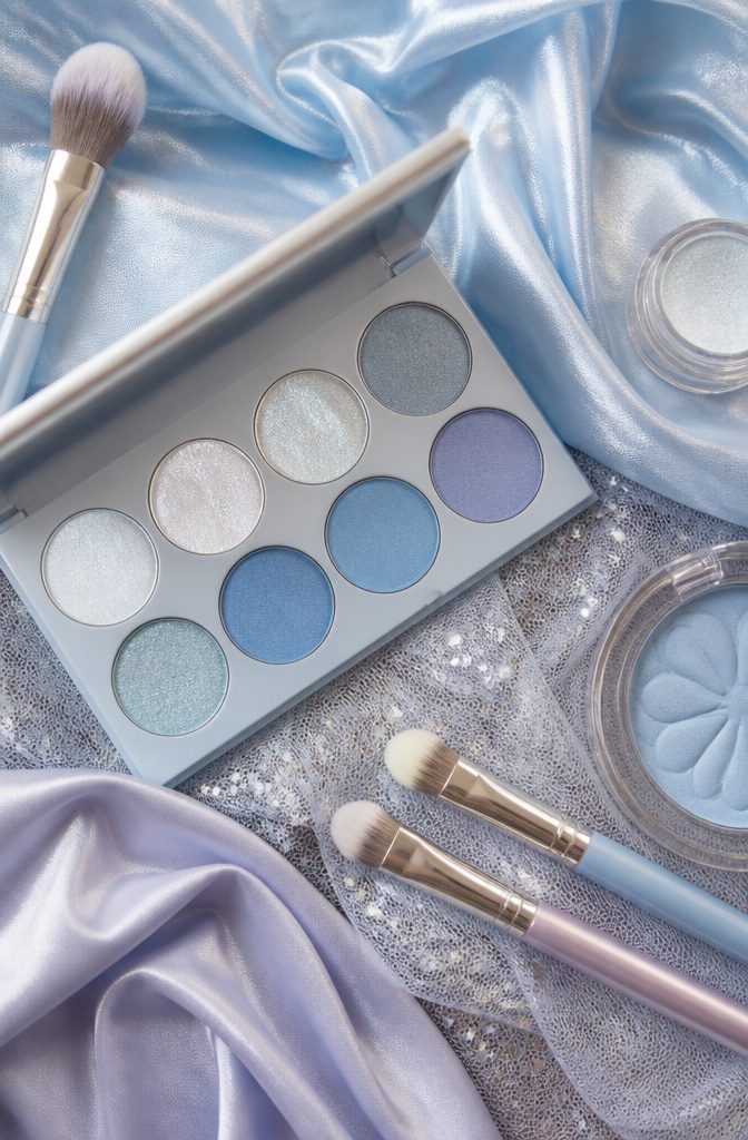 Icy Pastel Makeup: How to Create a Frosty Eye Look in 6 Steps 8 Close-up of frosty blue and shimmery white eyeshadows.