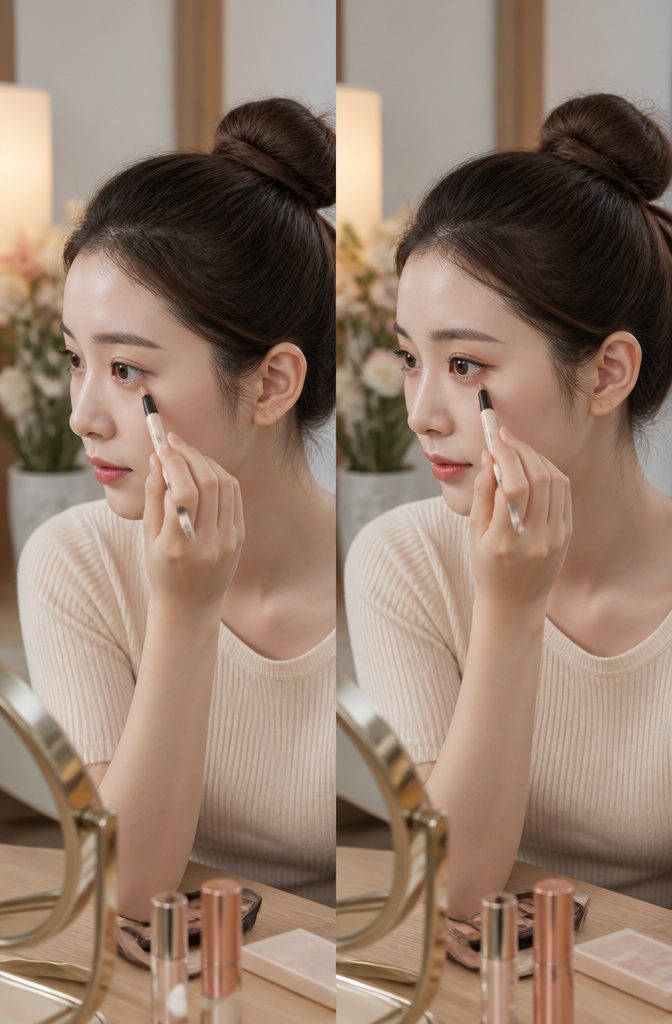 A model demonstrating the aegyo sal technique beneath her lower lash line.
