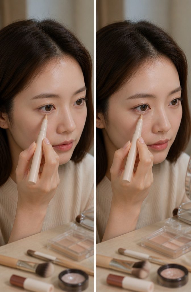 A dual-ended liner used to create the aegyo sal look on a model.