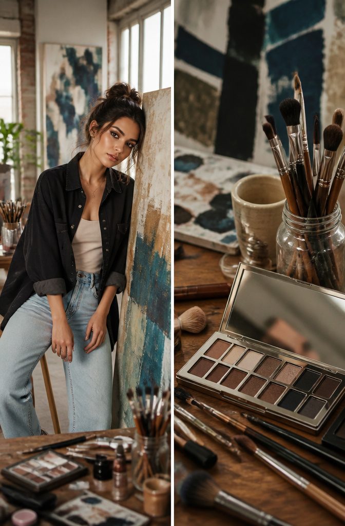 Makeup No Lashes Looks: How to Style Eyes Without Falsies 5 Model showcasing a smokey eyeshadow look with blended colors.