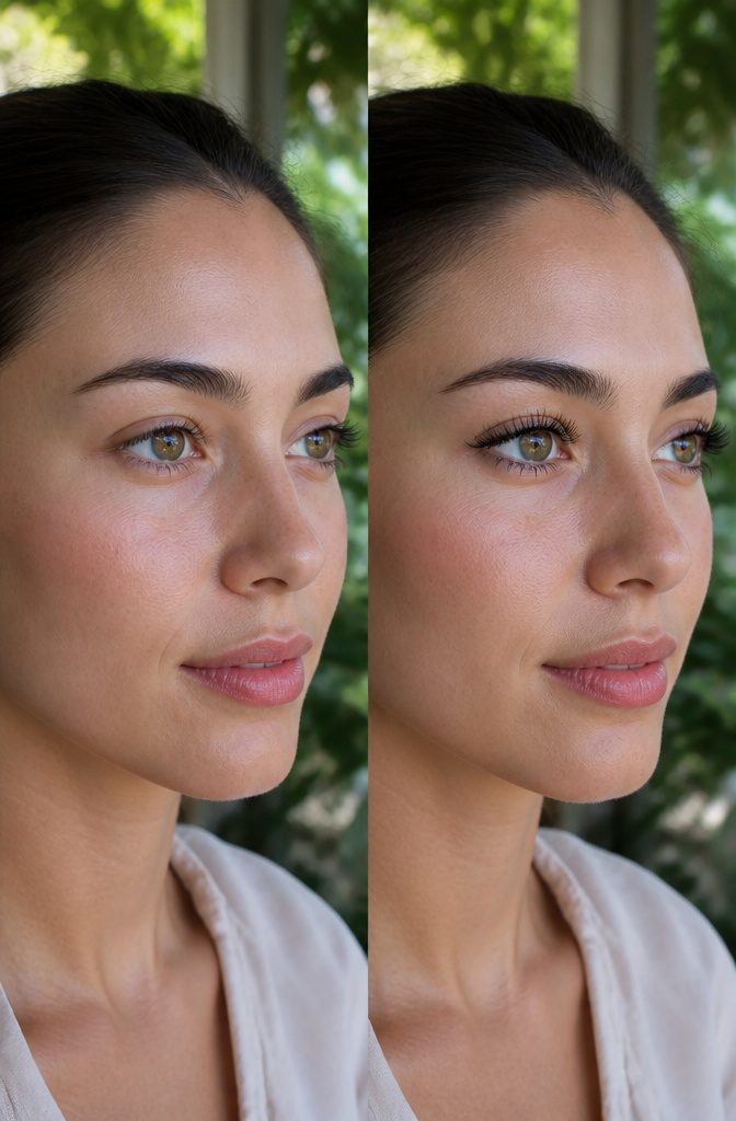 Makeup No Lashes Looks: How to Style Eyes Without Falsies 7 Close-up of model's lashes coated with volumizing mascara.