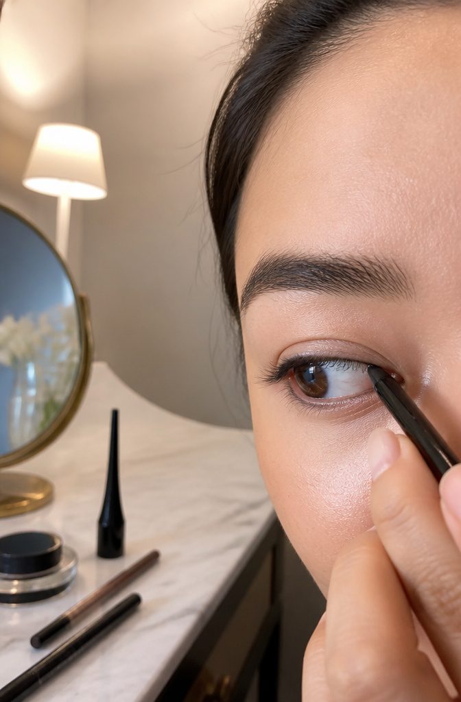 Makeup No Lashes Looks: How to Style Eyes Without Falsies 2 Model's eye with tightline eyeliner applied along the top waterline.