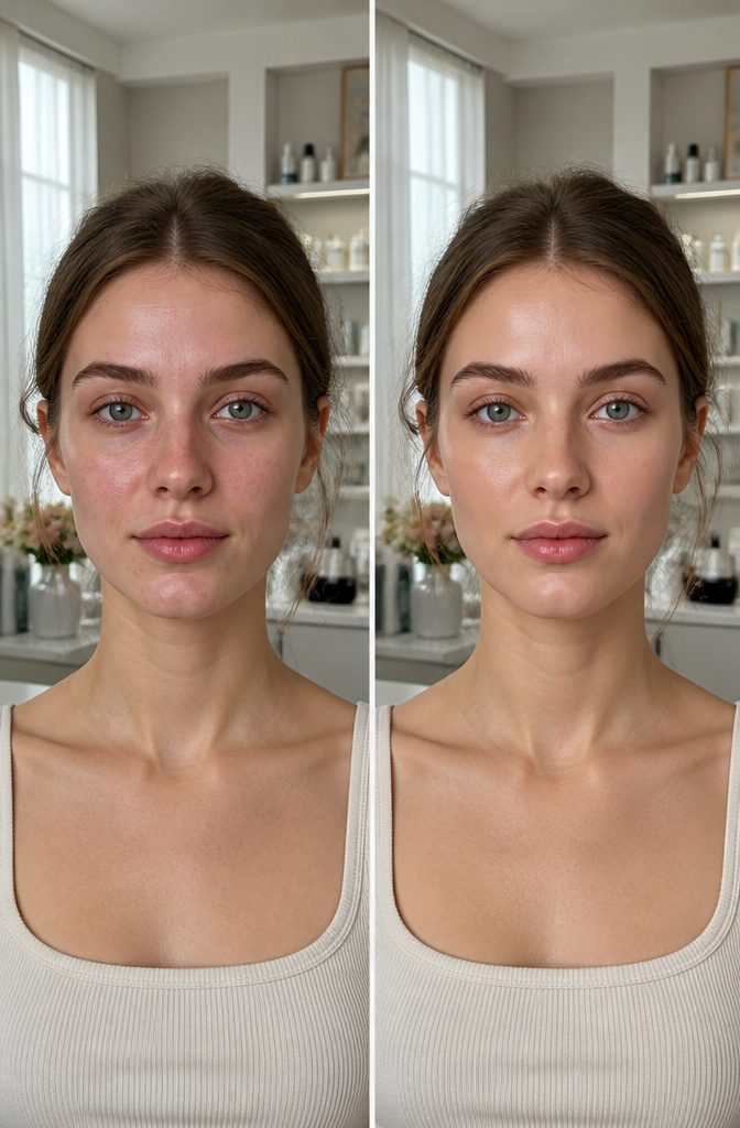 Model demonstrating soft-focus mannequin skin in a minimalist studio.