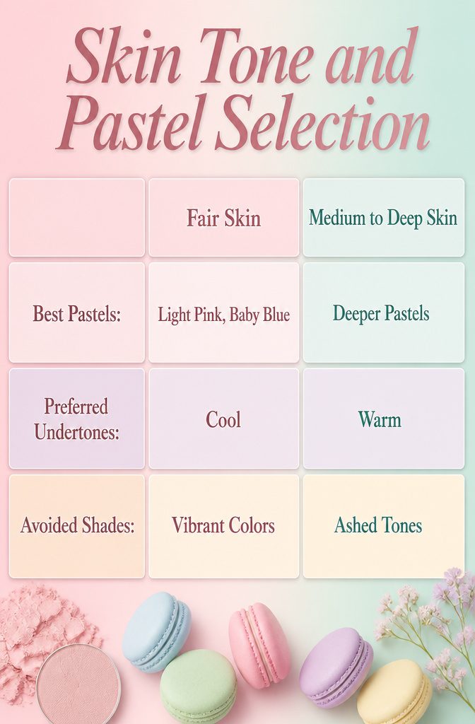 Chart showing pastel color selection for different skin tones.