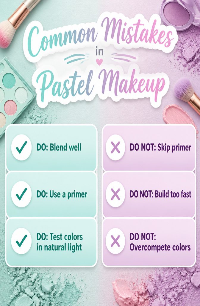 List of common mistakes in pastel eye makeup application.