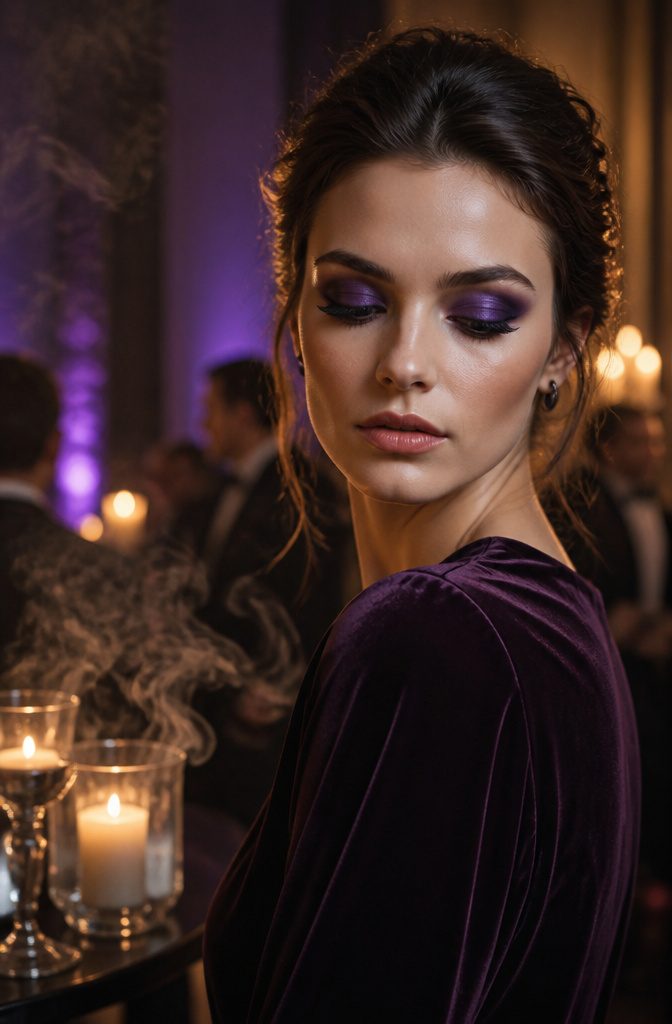 Model with a smoky purple eye makeup.
