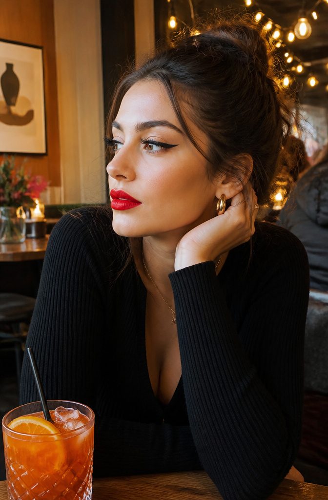 11 Simple Creative Makeup Looks for 2026 3 Model with bold black winged eyeliner and vibrant red lip.