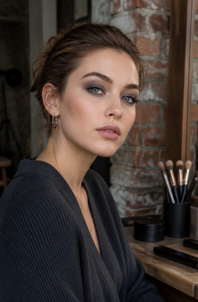 11 Simple Creative Makeup Looks for 2026 12 Model with slate grey eyeshadow blended softly on eyelids.